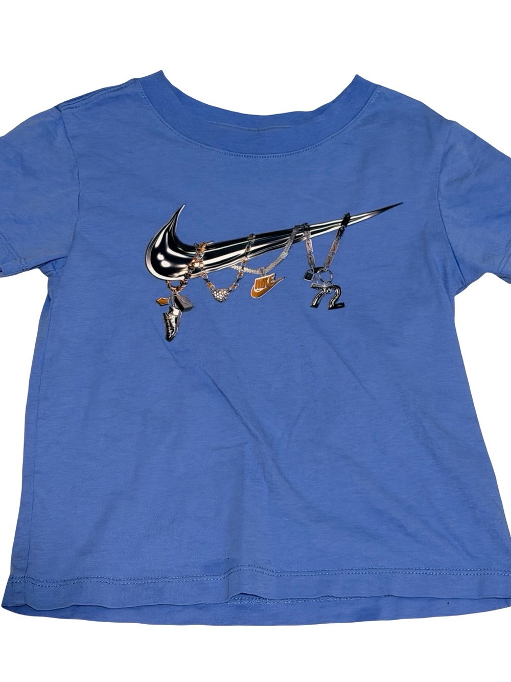 Nike Kids Swoosh Charm Graphic Blue Cotton Tee Size 5